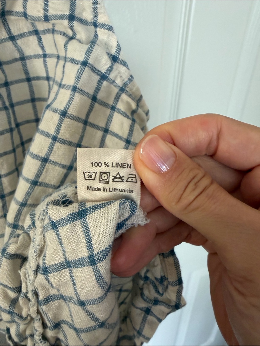 Not Perfect Linen, Berry Linen Blouse, Indigo Grid, Medium - Picture 3 of 4